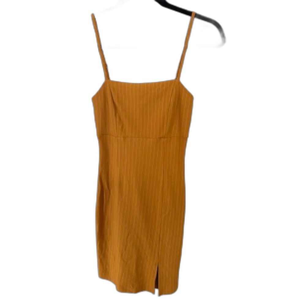Forever 21 Gold White Striped Mini Spaghetti Strap Dress Women's Sz S